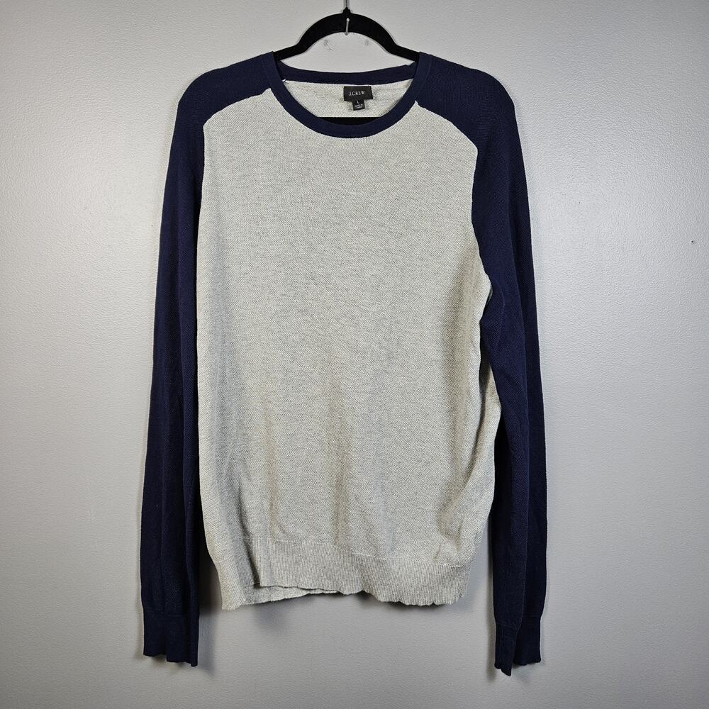 J.Crew Men’s Cotton Cashmere Piqué Raglan Baseball Sweater Navy‎ Gray
